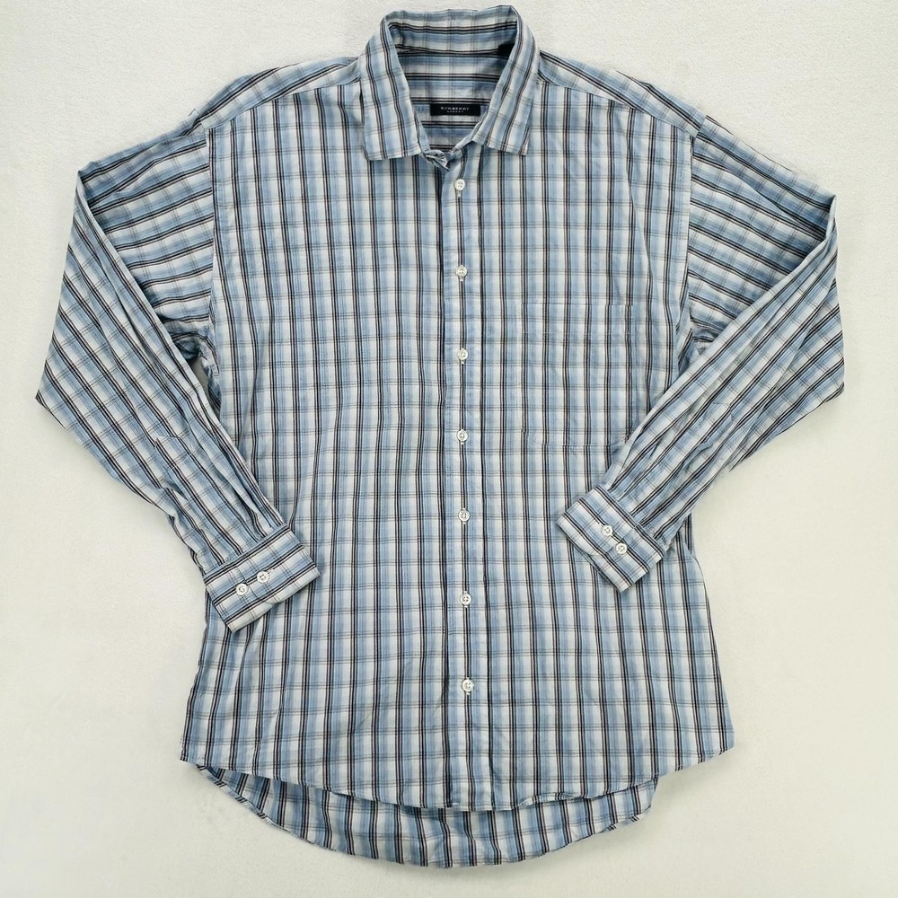 Burberry London Shirt Mens Medium Blue Plaid Button Up Long Sleeve Casual